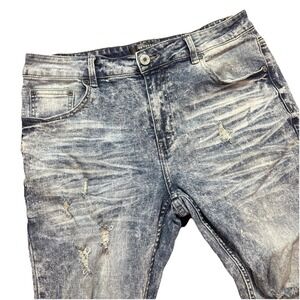Serenade Mens 36 (fit 34/33) Blue Distressed Ripped Denim Skinny Fit Jeans